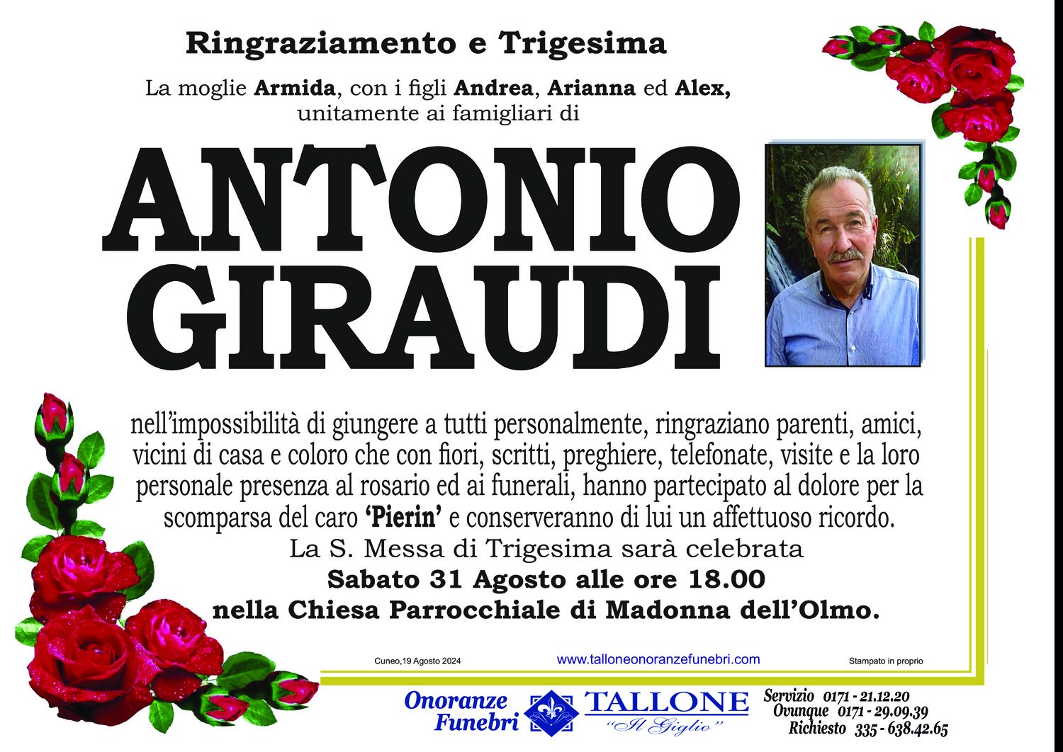 <br />
<b>Warning</b>:  Undefined variable $info in <b>/home/tallone/public_html/ringraziamenti.php</b> on line <b>68</b><br />
Antonio Giraudi